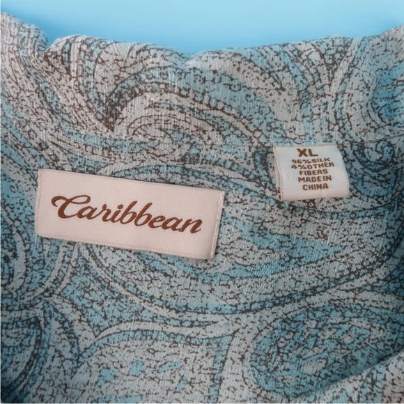 Caribbean Silk Blend Blue Paisley Button Up Shirt Mens Short Sleeve Size XL - Picture 4 of 4